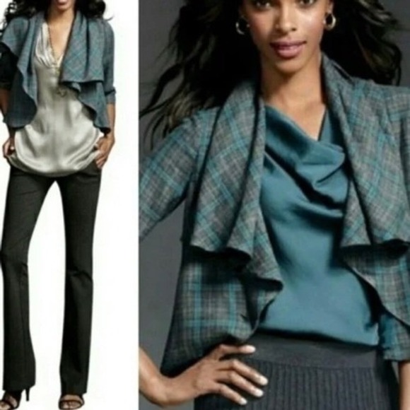 Cabi Womens Plaid Cape Blazer Jacket Teal Blue Gray‎ Size 10 - Picture 6 of 7